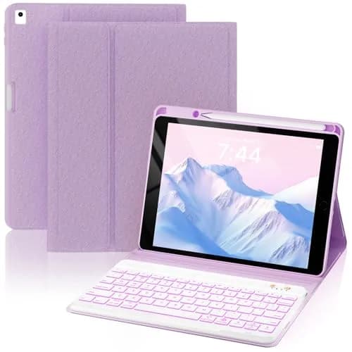 OYEEICE Keyboard Case for iPad 10.2" 9th/8th/7th Gen & Air 3rd/Pro 10.5" Purple | Detachable Wireless Backlit Keyboard Cover with Pencil Holder thumbnail 1