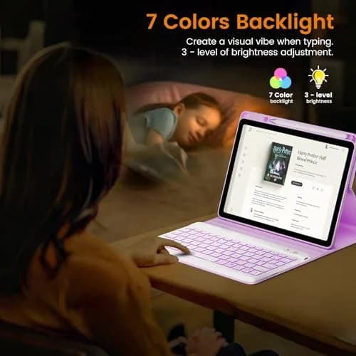 OYEEICE Keyboard Case for iPad 10.2" 9th/8th/7th Gen & Air 3rd/Pro 10.5" Purple | Detachable Wireless Backlit Keyboard Cover with Pencil Holder thumbnail 4