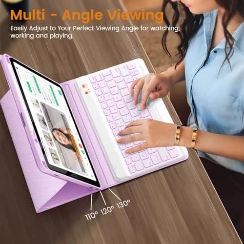 OYEEICE Keyboard Case for iPad 10.2" 9th/8th/7th Gen & Air 3rd/Pro 10.5" Purple | Detachable Wireless Backlit Keyboard Cover with Pencil Holder thumbnail 6