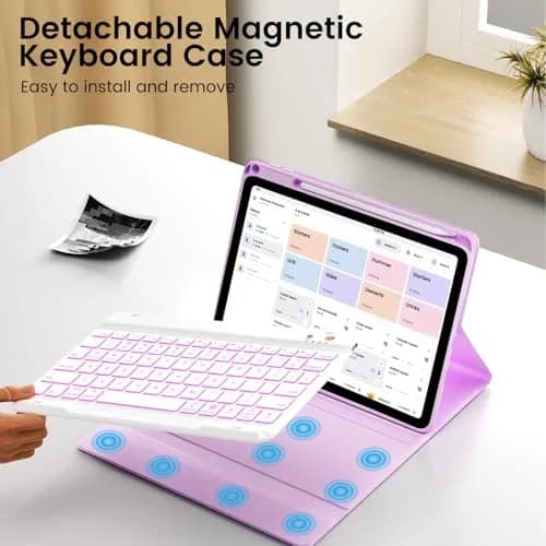 OYEEICE Keyboard Case for iPad 10.2" 9th/8th/7th Gen & Air 3rd/Pro 10.5" Purple | Detachable Wireless Backlit Keyboard Cover with Pencil Holder thumbnail 7