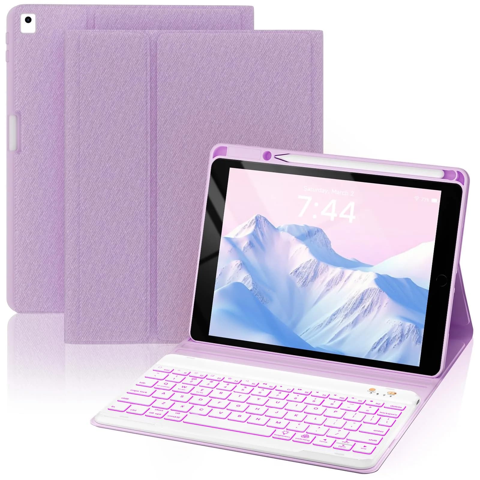 OYEEICE Keyboard Case for iPad 10.2" 9th/8th/7th Gen & Air 3rd/Pro 10.5" Purple | Detachable Wireless Backlit Keyboard Cover with Pencil Holder - main product image