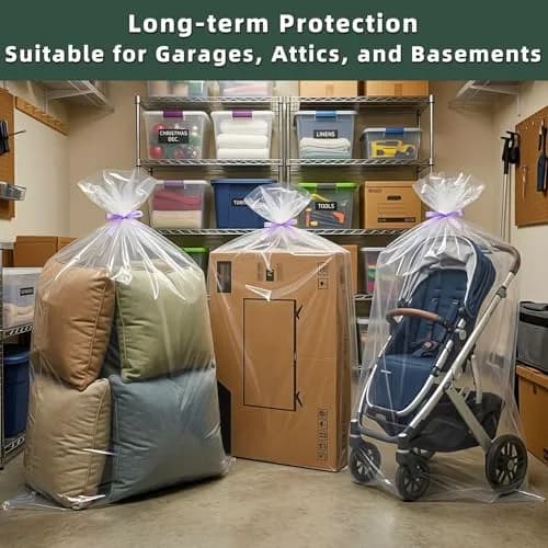 Yotelab Extra Large Clear Plastic Storage Bags 102cm x 152cm (40"x60") | 2 Mil Thick, 5-Piece Set with Ribbons thumbnail 6