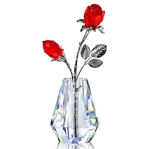 H&D HYALINE & DORA Red Crystal Double Rose Bouquet Figurine | Handmade Romantic Home Decor thumbnail 1