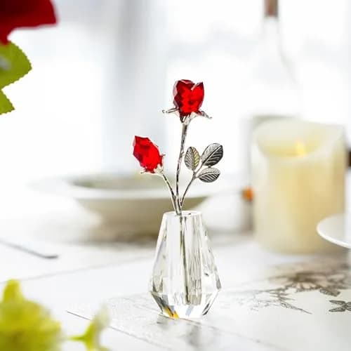 H&D HYALINE & DORA Red Crystal Double Rose Bouquet Figurine | Handmade Romantic Home Decor thumbnail 4