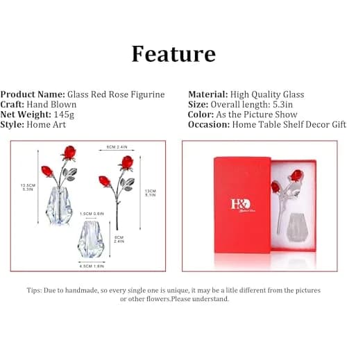 H&D HYALINE & DORA Red Crystal Double Rose Bouquet Figurine | Handmade Romantic Home Decor thumbnail 6
