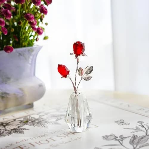 H&D HYALINE & DORA Red Crystal Double Rose Bouquet Figurine | Handmade Romantic Home Decor thumbnail 9