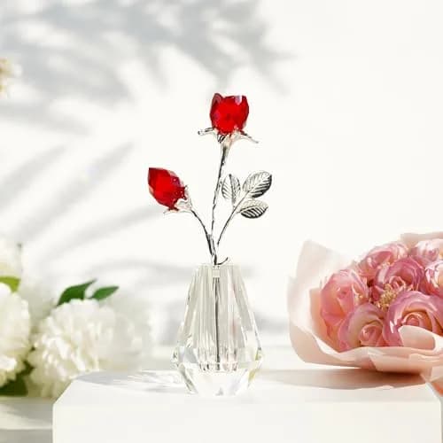 H&D HYALINE & DORA Red Crystal Double Rose Bouquet Figurine | Handmade Romantic Home Decor thumbnail 2