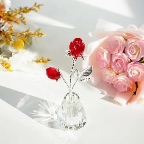 H&D HYALINE & DORA Red Crystal Double Rose Bouquet Figurine | Handmade Romantic Home Decor thumbnail 3