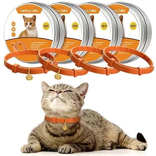 Weewooday 4-Pack Orange Calming Cat Collar with Pendants 38cm (15 Inches) | Reduces Anxiety & Aggression thumbnail 1