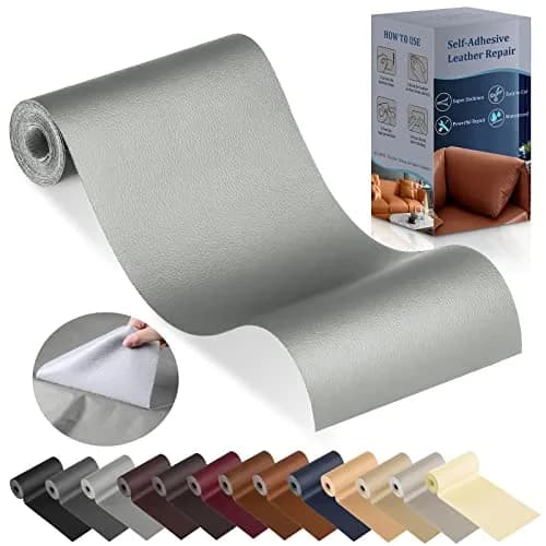 YAFLC Grey Self-Adhesive Leather Repair Patch 10cm x 160cm (4" x 63") | Strong PU Leather Tape for Furniture & Auto thumbnail 1