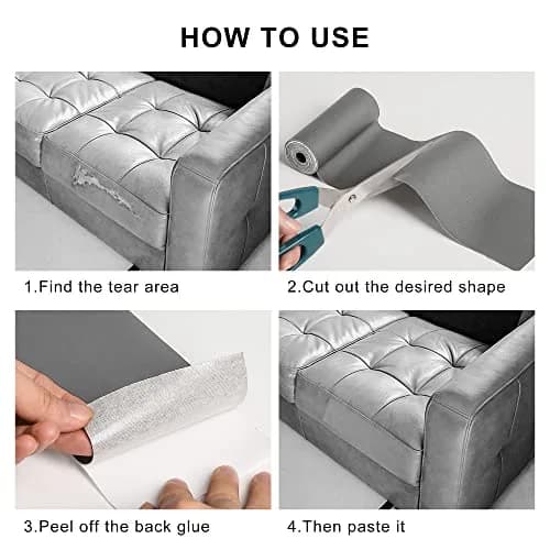 YAFLC Grey Self-Adhesive Leather Repair Patch 10cm x 160cm (4" x 63") | Strong PU Leather Tape for Furniture & Auto thumbnail 3