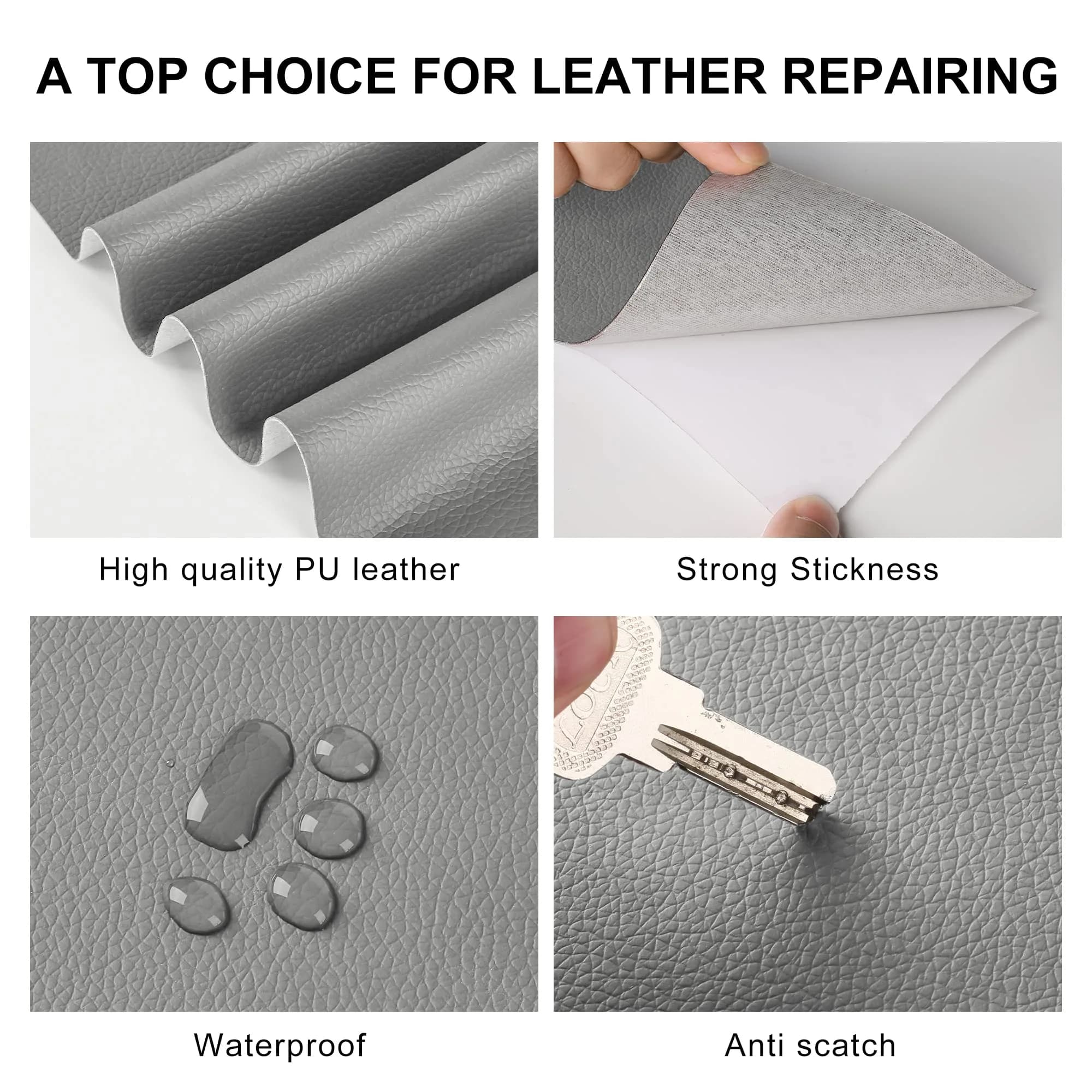 YAFLC Grey Self-Adhesive Leather Repair Patch 10cm x 160cm (4" x 63") | Strong PU Leather Tape for Furniture & Auto - view 4