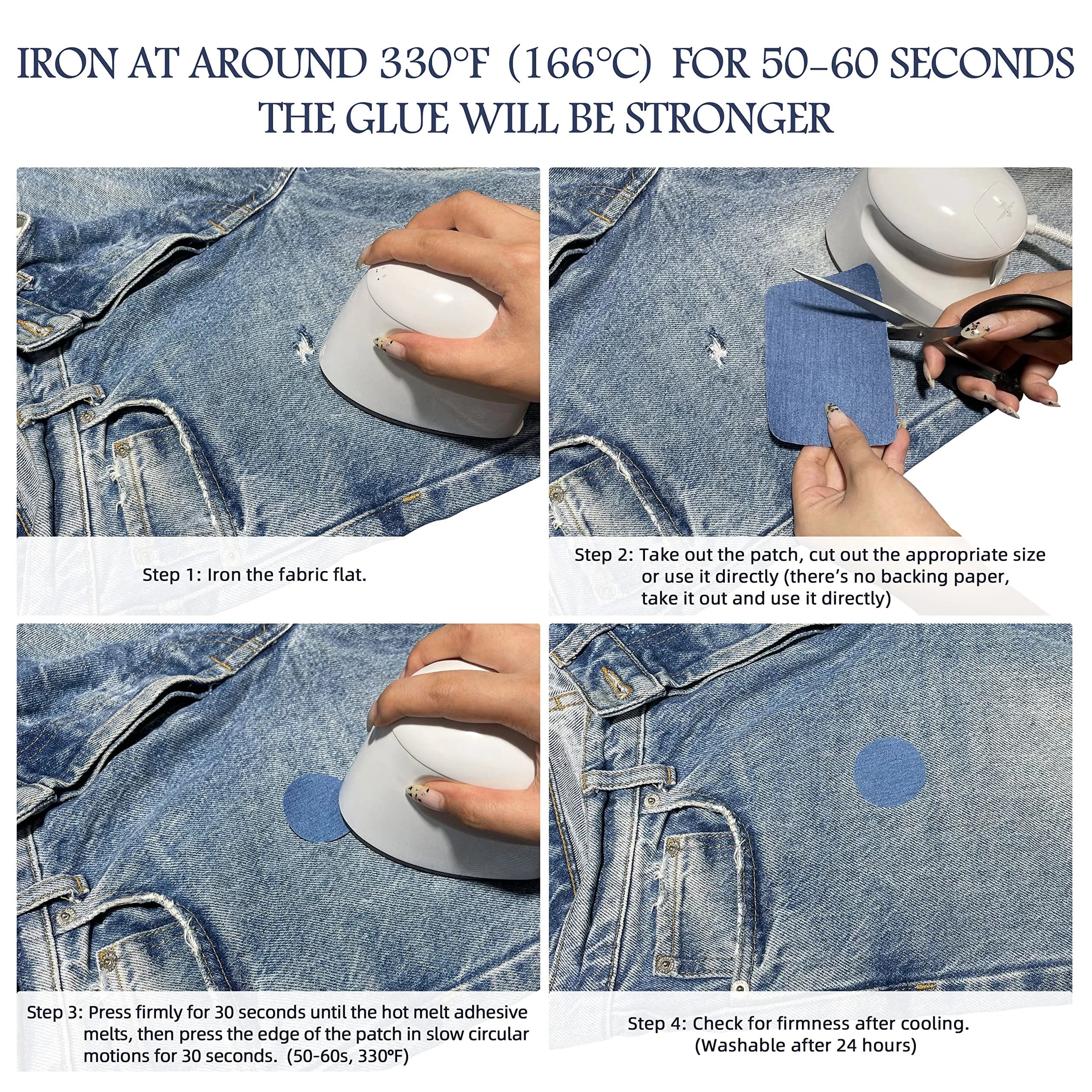 KING MOUNTAIN Iron-on Fabric Repair Patch 3"x60" Sky Blue | Durable Cotton Denim for Jeans & Clothing Repair - view 5