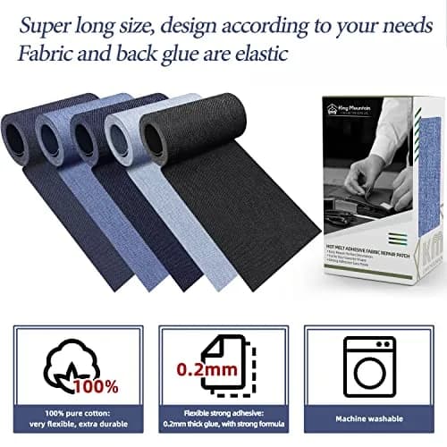 KING MOUNTAIN Iron-on Fabric Repair Patch 3"x60" Sky Blue | Durable Cotton Denim for Jeans & Clothing Repair thumbnail 3