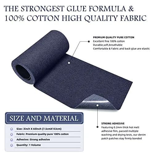 KING MOUNTAIN Denim Iron-on Repair Patch Roll (3"x60", Blue) | USA-Sourced Fabric Mending Solution thumbnail 2
