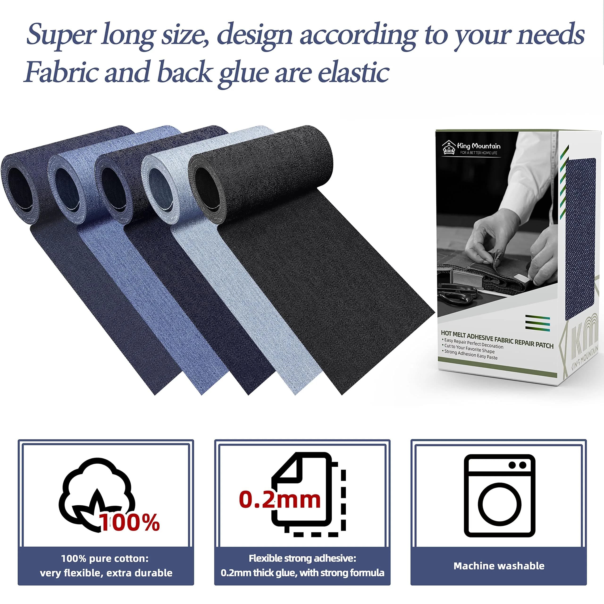 KING MOUNTAIN Denim Iron-on Repair Patch Roll (3"x60", Blue) | USA-Sourced Fabric Mending Solution - view 3