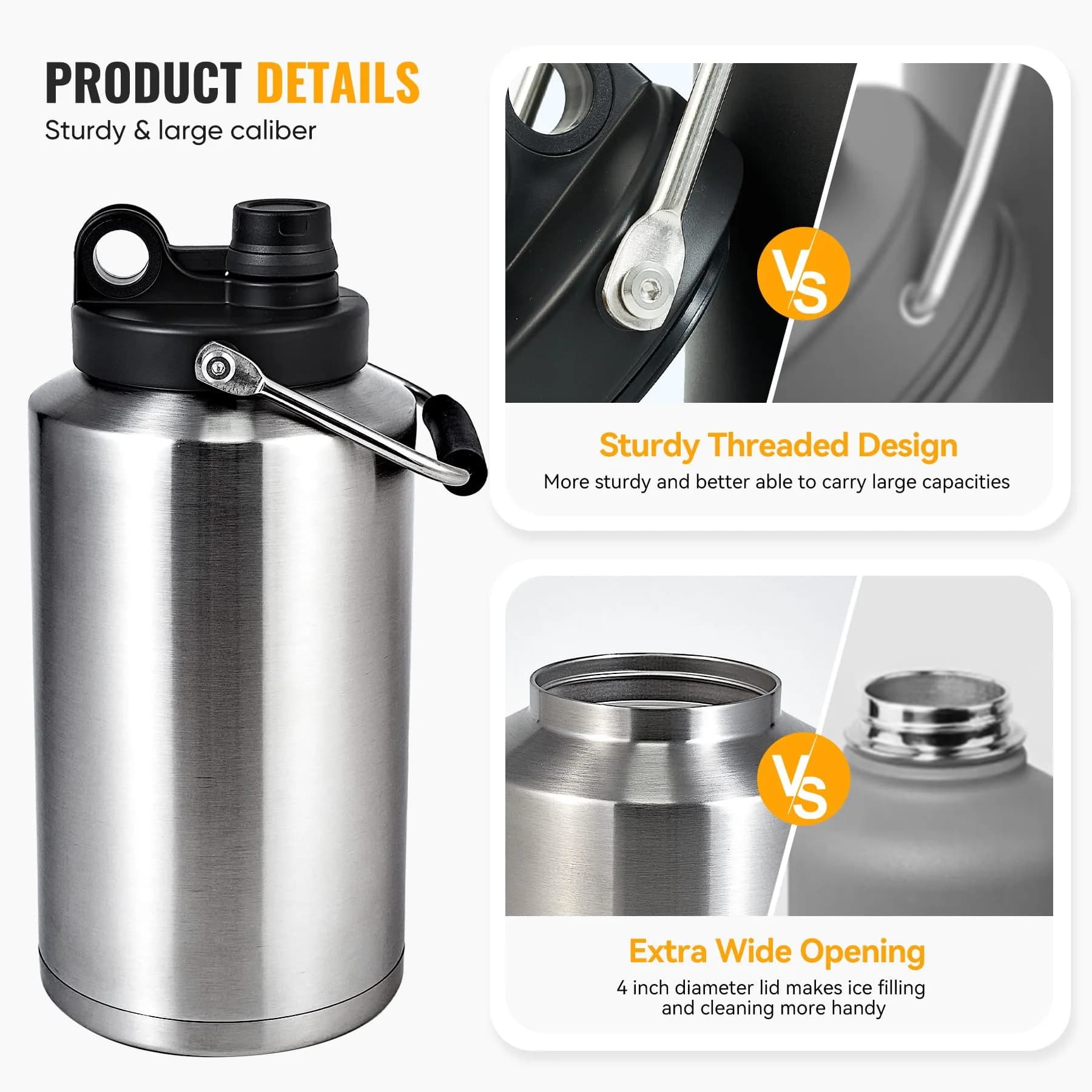 Kerilyn Insulated Gallon Jug with Handle, 3785ml (128 Ounces) | Keeps Drinks Cold 48 Hrs, Hot 24 Hrs - view 4
