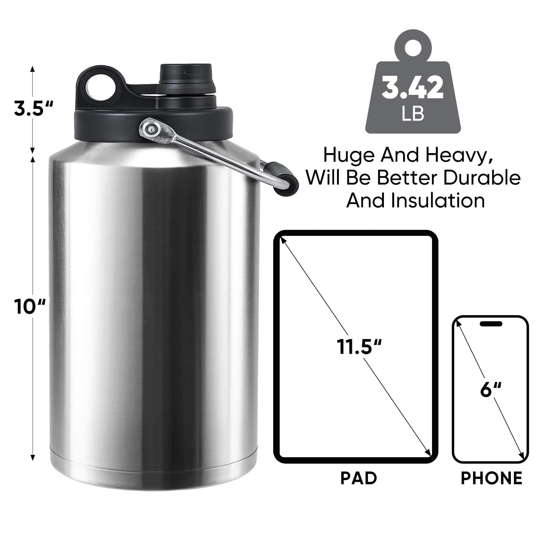 Kerilyn Insulated Gallon Jug with Handle, 3785ml (128 Ounces) | Keeps Drinks Cold 48 Hrs, Hot 24 Hrs - view 2