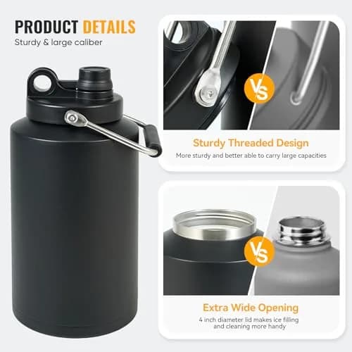 Kerilyn 128oz (3785ml) Insulated Gallon Jug with Handle | Keeps Drinks Cold 48 Hrs, Hot 24 Hrs thumbnail 4