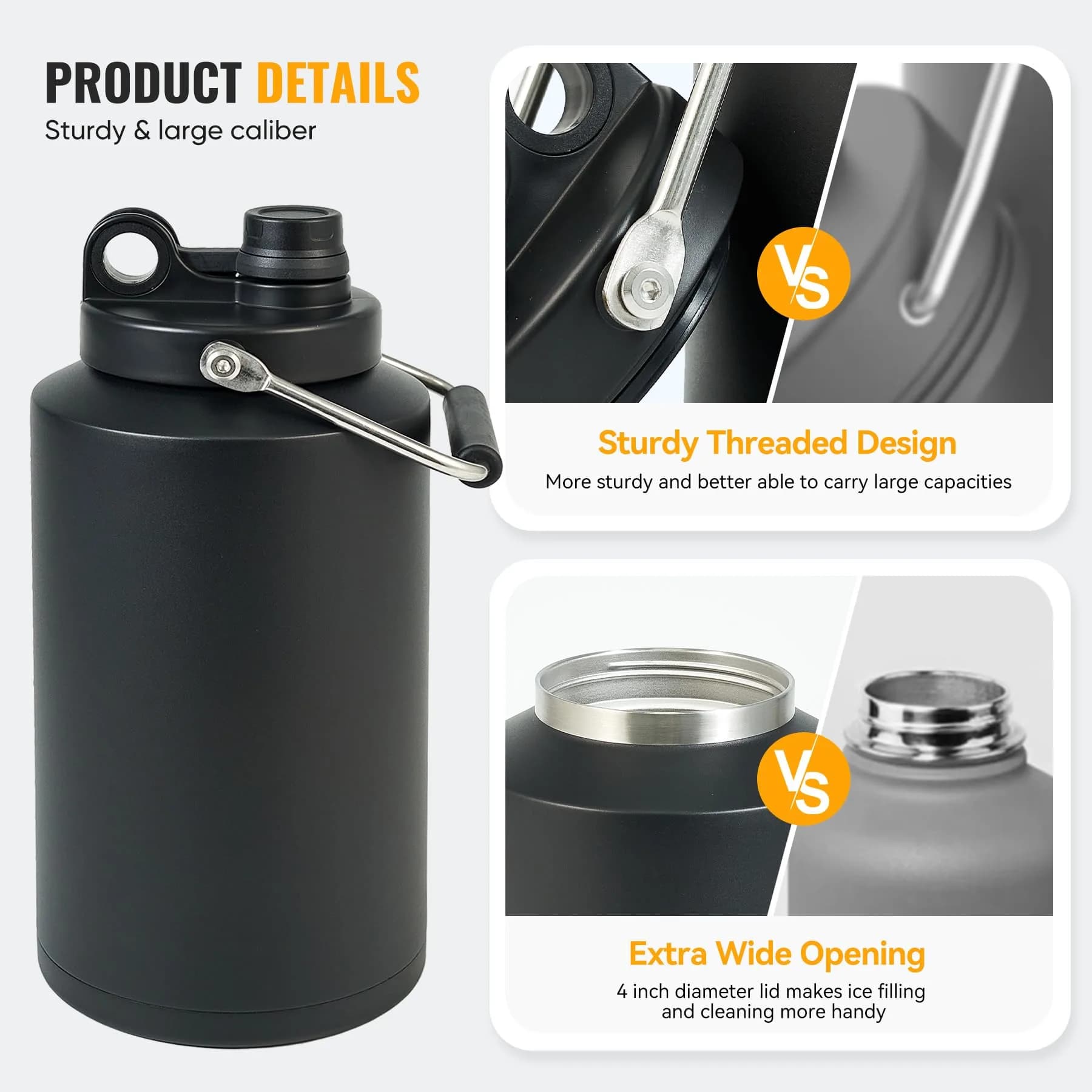 Kerilyn 128oz (3785ml) Insulated Gallon Jug with Handle | Keeps Drinks Cold 48 Hrs, Hot 24 Hrs - view 4