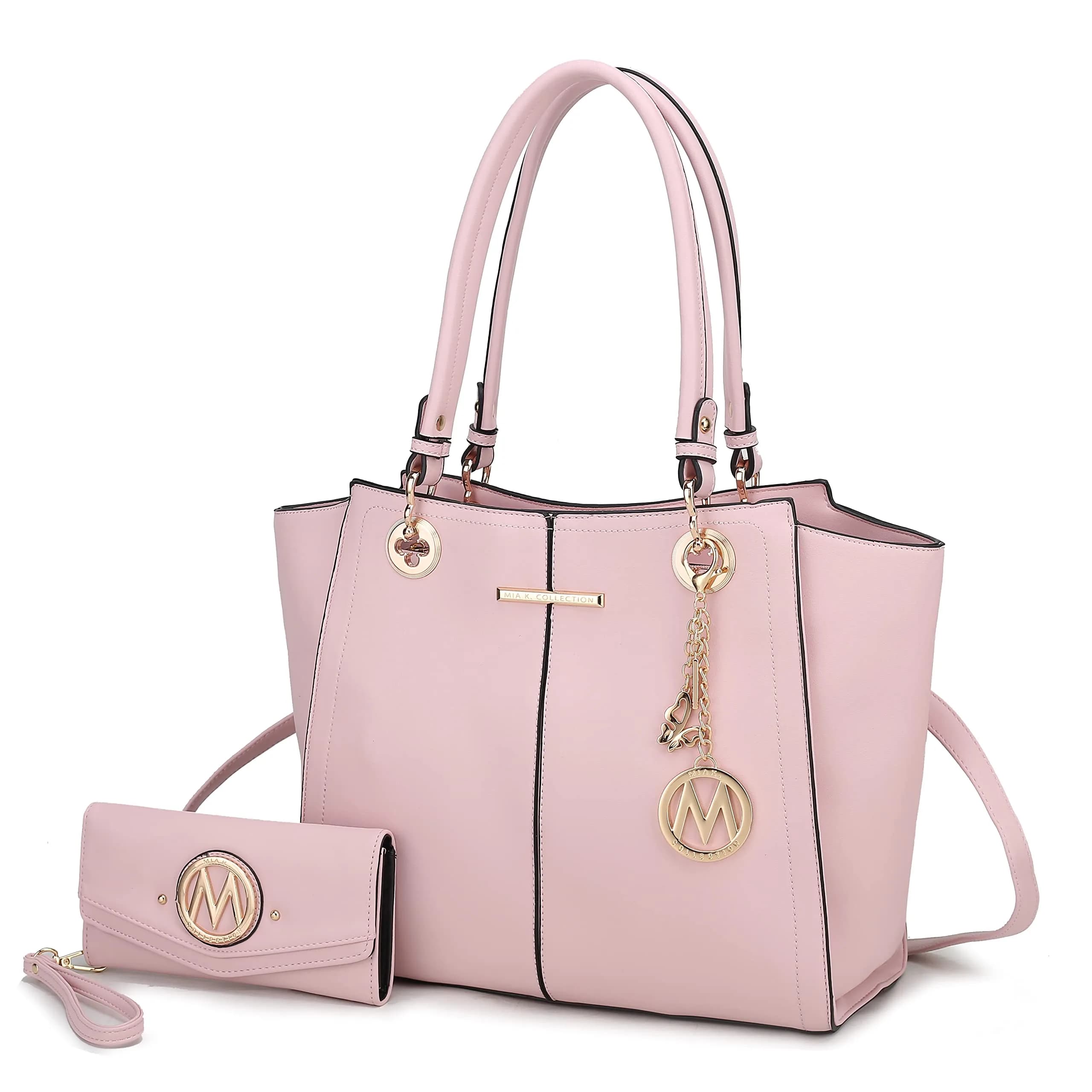 J'OMOR BY MIA Tote Bag with Wristlet Wallet for Women | Vegan Leather Structured Handbag (13" W x 11.5" H) — Ivy Pink