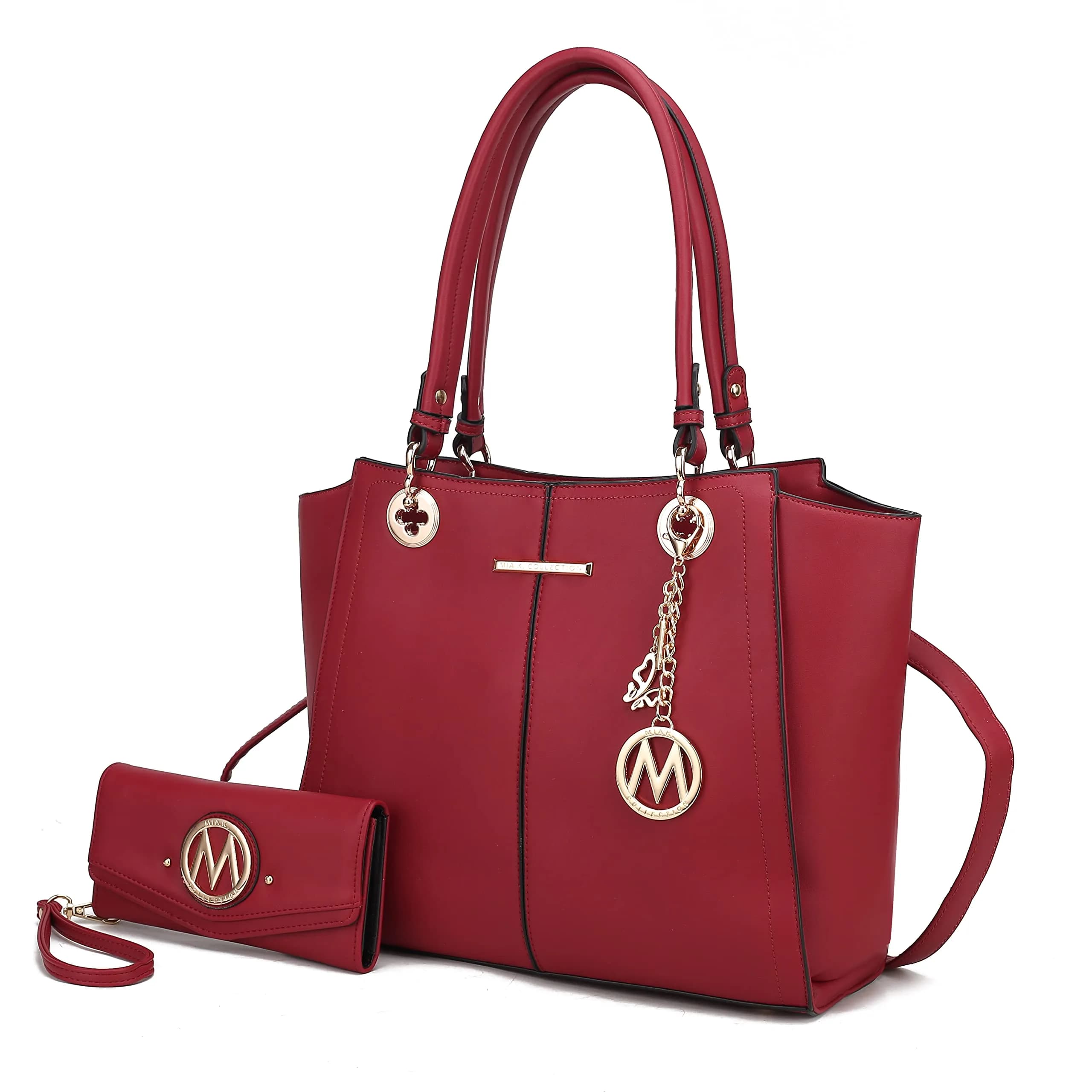 J'OMOR BY MIA Tote Bag with Wristlet Wallet for Women | Vegan Leather Structured Handbag (13" W x 11.5" H) — Ivy Red