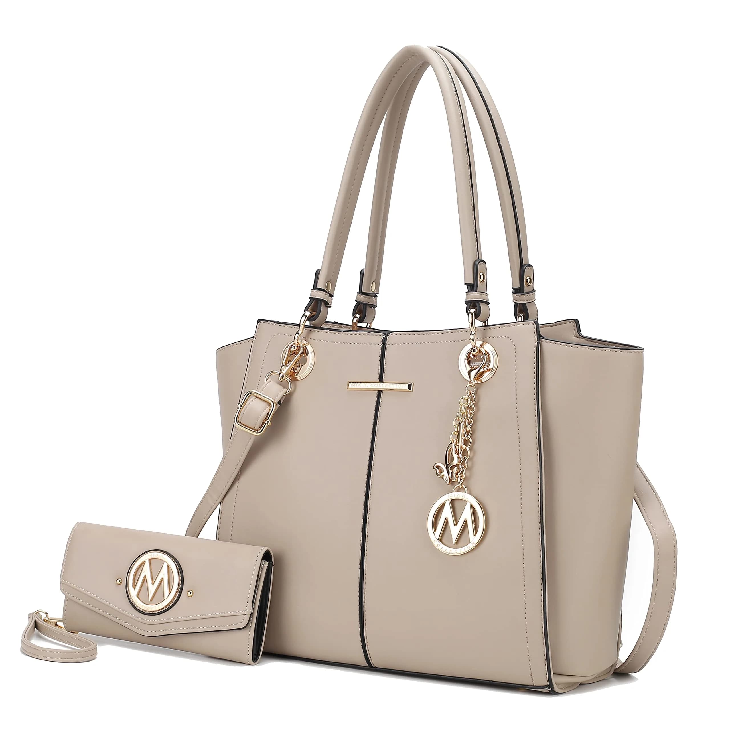 J'OMOR BY MIA Tote Bag with Wristlet Wallet for Women | Vegan Leather Structured Handbag (13" W x 11.5" H) — Ivy Taupe