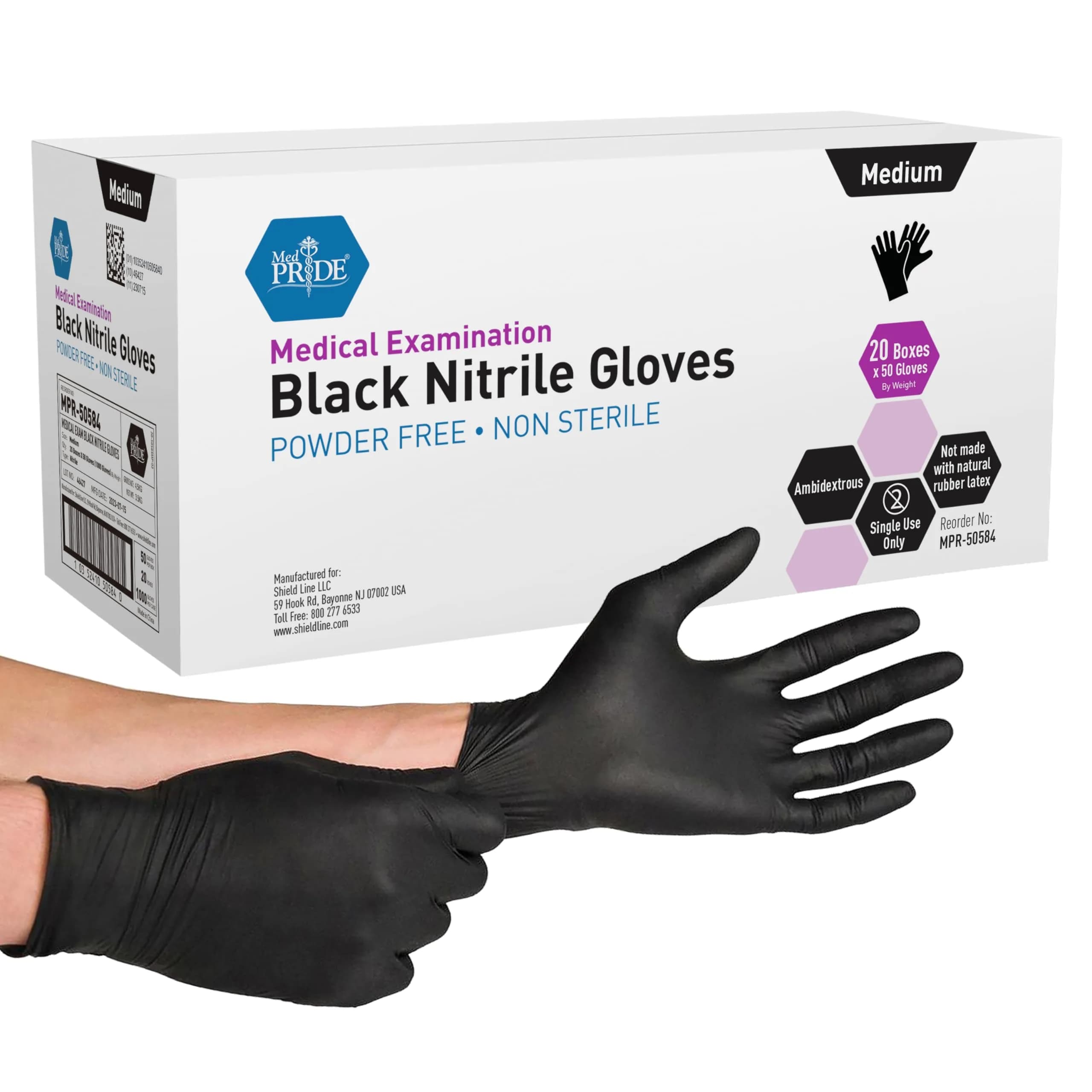 MED PRIDE Black Nitrile Exam Gloves 4 Mil Medium | Waterproof, Puncture-Resistant, Powder-Free (1000-Count)