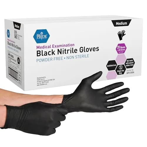 MED PRIDE Black Nitrile Exam Gloves 4 Mil Medium | Waterproof, Puncture-Resistant, Powder-Free (1000-Count) thumbnail 1