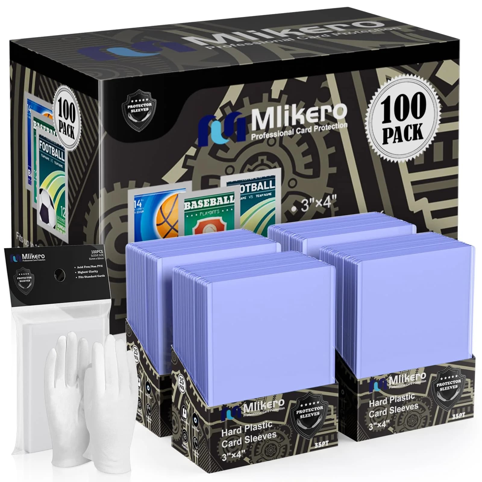 Mlikero 200 Card Sleeves Hard Plastic, 3"X4" Baseball Card Protector | Max Protection Card Sleeves - main product image