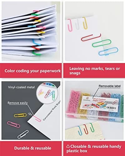 PAPERPAL Colorful Vinyl Coated Paper Clips, 50 mm (2 in) & 33 mm (1-2/7 in), 540 Count | Assorted Colors for Office & School thumbnail 4