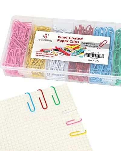 PAPERPAL Colorful Vinyl Coated Paper Clips, 50 mm (2 in) & 33 mm (1-2/7 in), 540 Count | Assorted Colors for Office & School thumbnail 1
