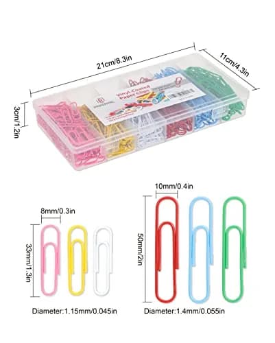 PAPERPAL Colorful Vinyl Coated Paper Clips, 50 mm (2 in) & 33 mm (1-2/7 in), 540 Count | Assorted Colors for Office & School thumbnail 2