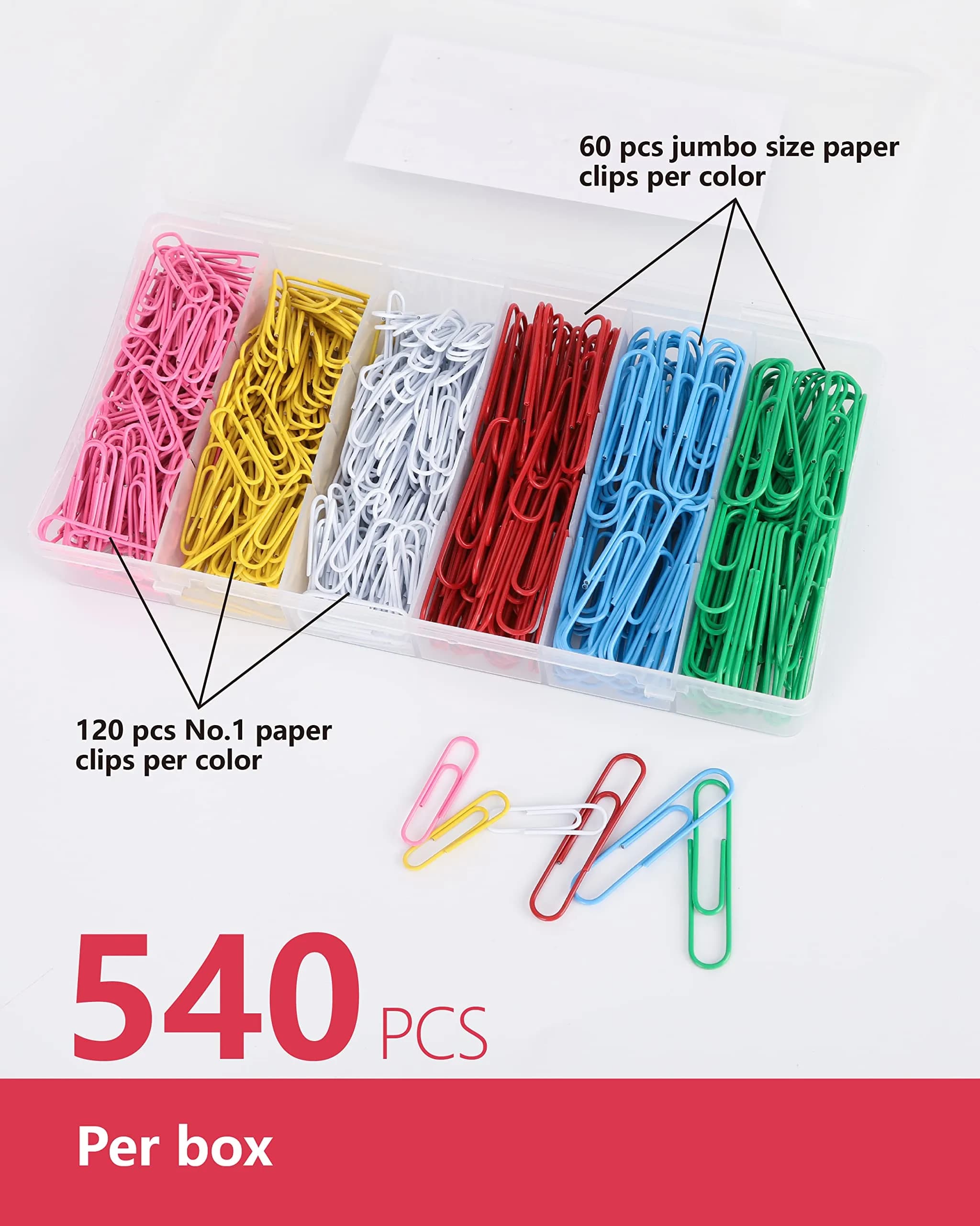 PAPERPAL Assorted Size Vinyl-Coated Paper Clips for Office, School & Personal Use - 600 Clips Bulk Pack - view 3