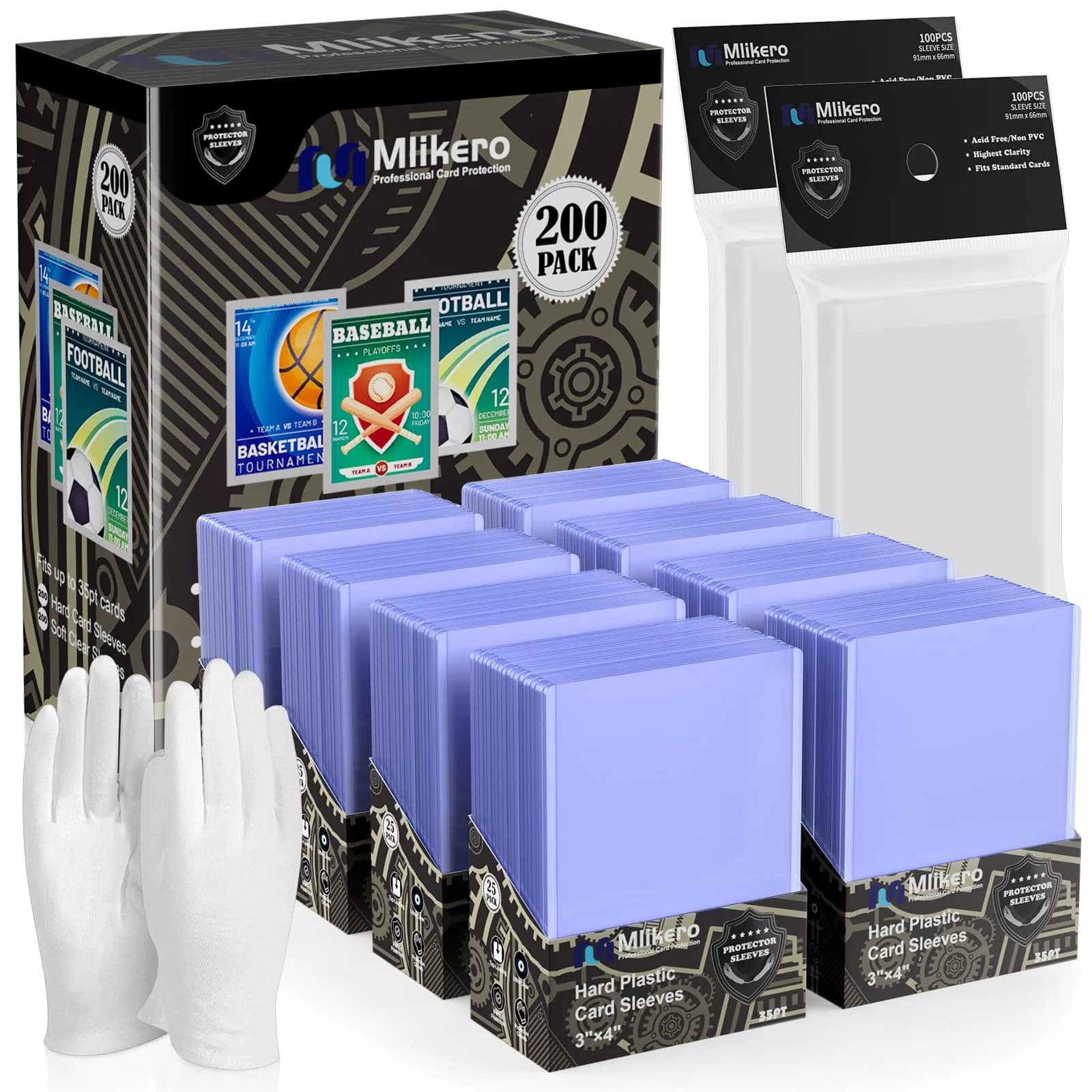 Mlikero 400 Card Sleeves Set: 200 Hard Plastic + 200 Soft Sleeves | Protects Standard 2.5"x3.5" Cards - main product image