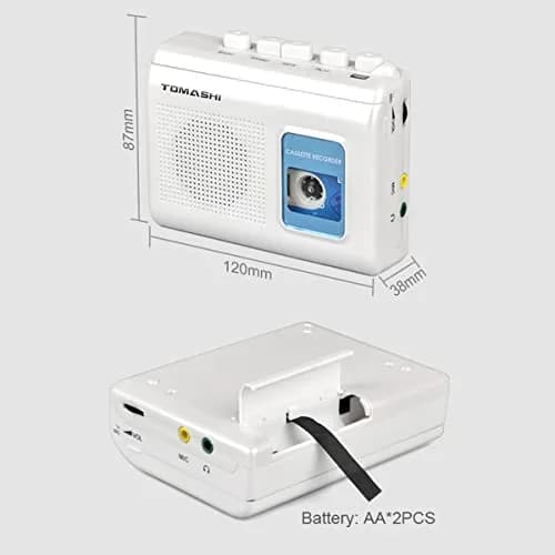 TOMASHI Portable Cassette Player Tape Recorder with Built-in Speaker, Microphone, Headphone Jack, 11.6cm (4.57 inch) | Retro Style Audio Player thumbnail 7