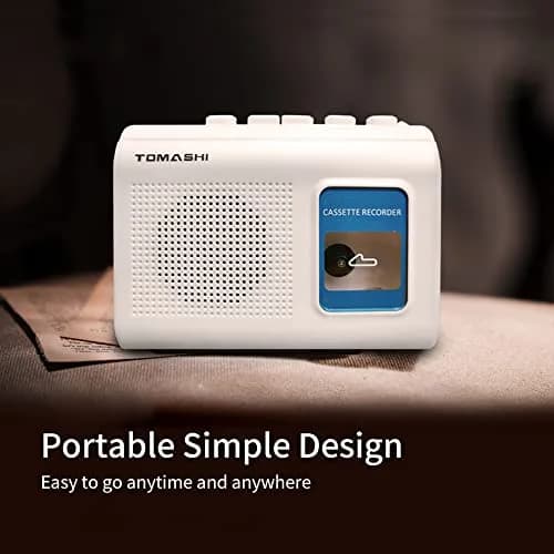 TOMASHI Portable Cassette Player Tape Recorder with Built-in Speaker, Microphone, Headphone Jack, 11.6cm (4.57 inch) | Retro Style Audio Player thumbnail 2