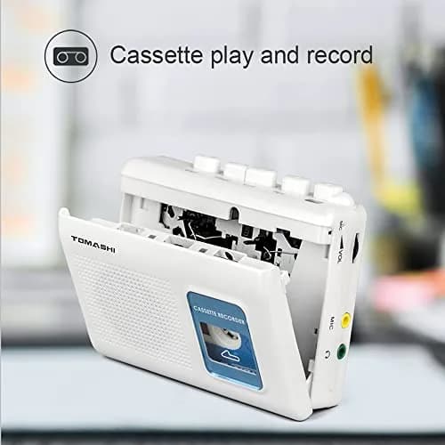 TOMASHI Portable Cassette Player Tape Recorder with Built-in Speaker, Microphone, Headphone Jack, 11.6cm (4.57 inch) | Retro Style Audio Player thumbnail 4