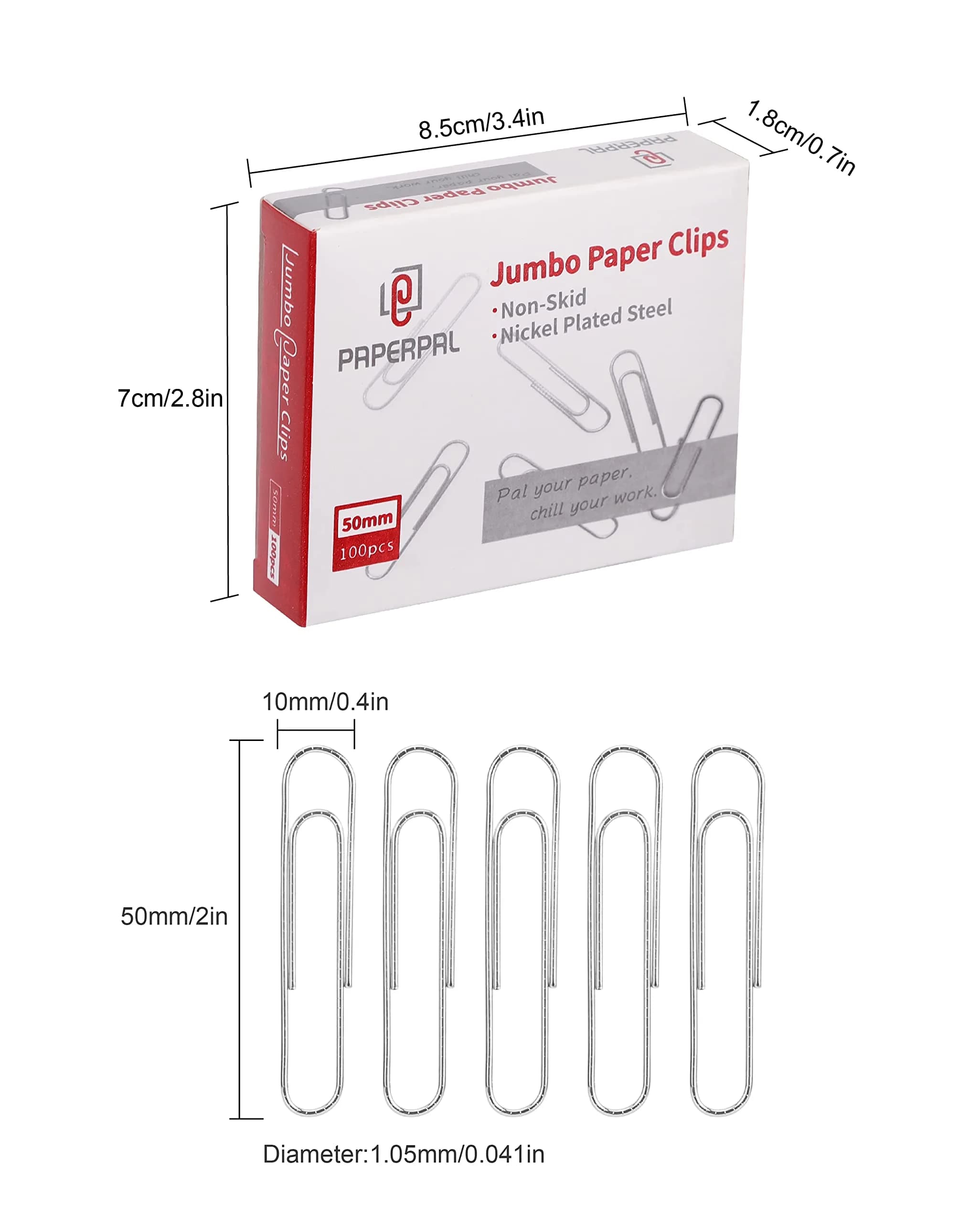 PAPERPAL Jumbo Non-Skid Paper Clips 50mm (2 Inch) 300 Count | Reliable Grip for Office & School - view 2