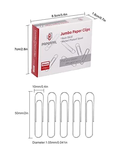 PAPERPAL Jumbo Non-Skid Paper Clips 50mm (2 Inch) 300 Count | Reliable Grip for Office & School thumbnail 2