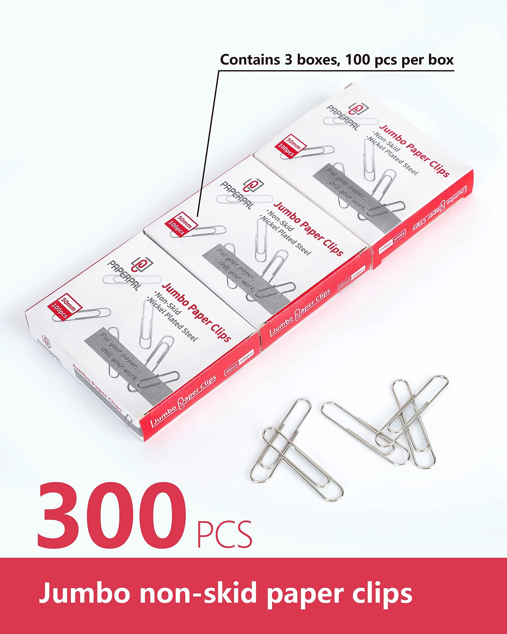 PAPERPAL Jumbo Non-Skid Paper Clips 50mm (2 Inch) 300 Count | Reliable Grip for Office & School - view 3