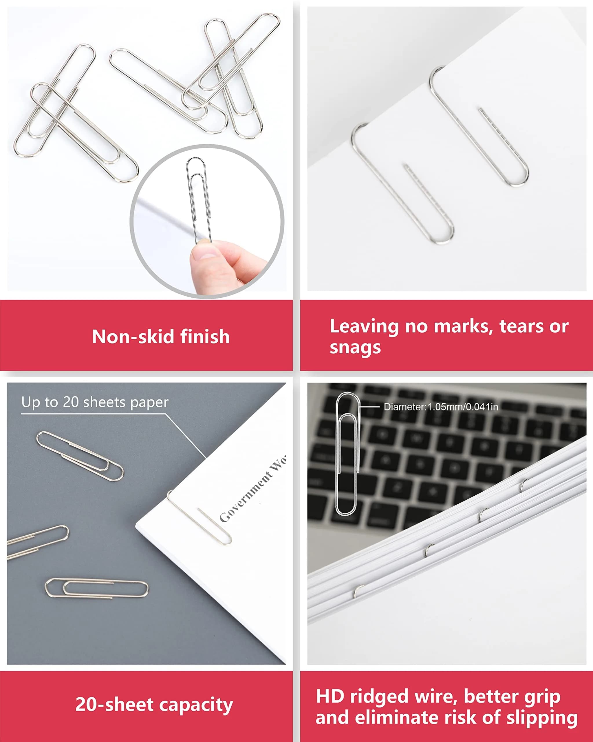 PAPERPAL Jumbo Non-Skid Paper Clips 50mm (2 Inch) 300 Count | Reliable Grip for Office & School - view 4