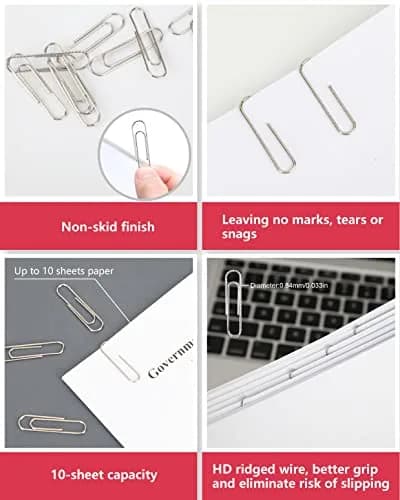 PAPERPAL Non-Skid Paper Clips 33mm (1-2/7") Silver | 600 Count Bulk Pack for Office, School, DIY thumbnail 4
