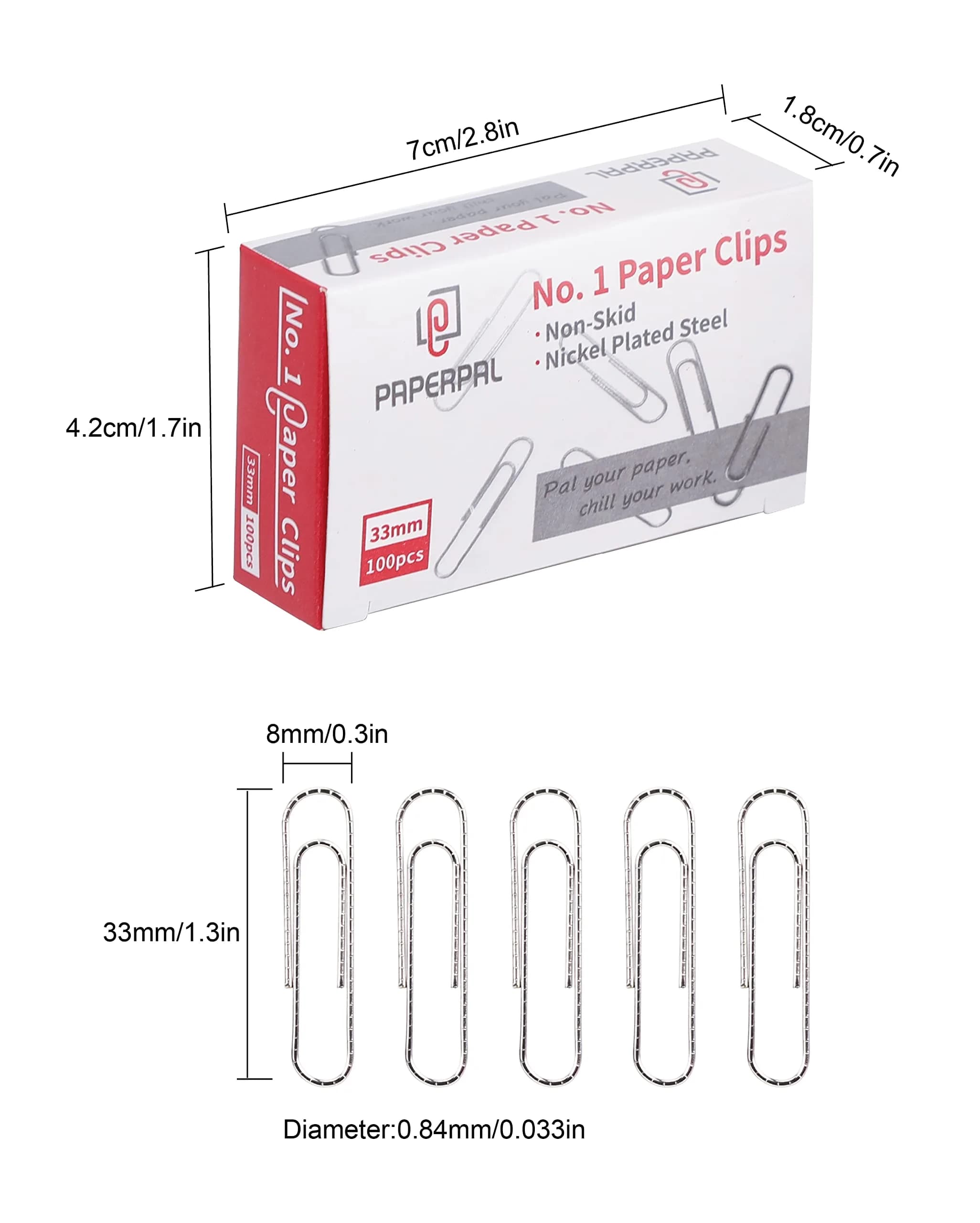 PAPERPAL Non-Skid Paper Clips 33mm (1-2/7") Silver | 600 Count Bulk Pack for Office, School, DIY - view 2