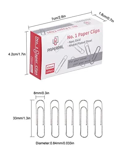 PAPERPAL Non-Skid Paper Clips 33mm (1-2/7") Silver | 600 Count Bulk Pack for Office, School, DIY thumbnail 2