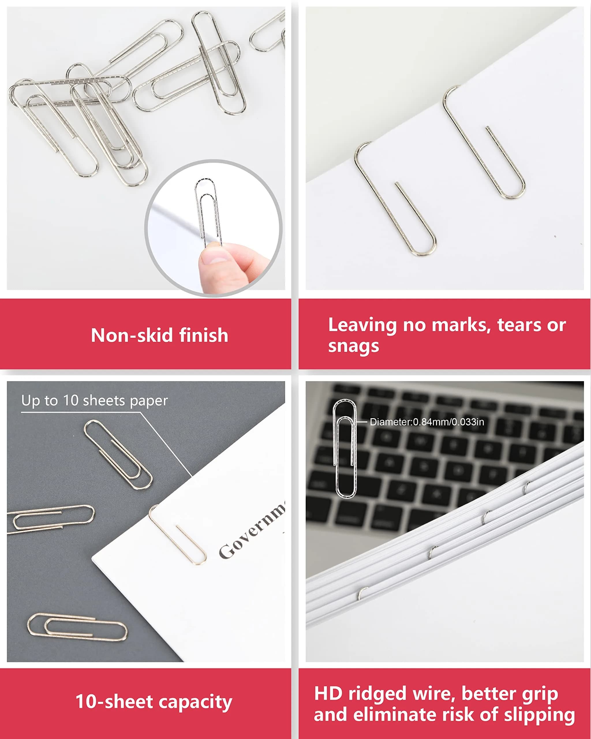 PAPERPAL Non-Skid Paper Clips 33mm (1-2/7") Silver | 600 Count Bulk Pack for Office, School, DIY - view 4