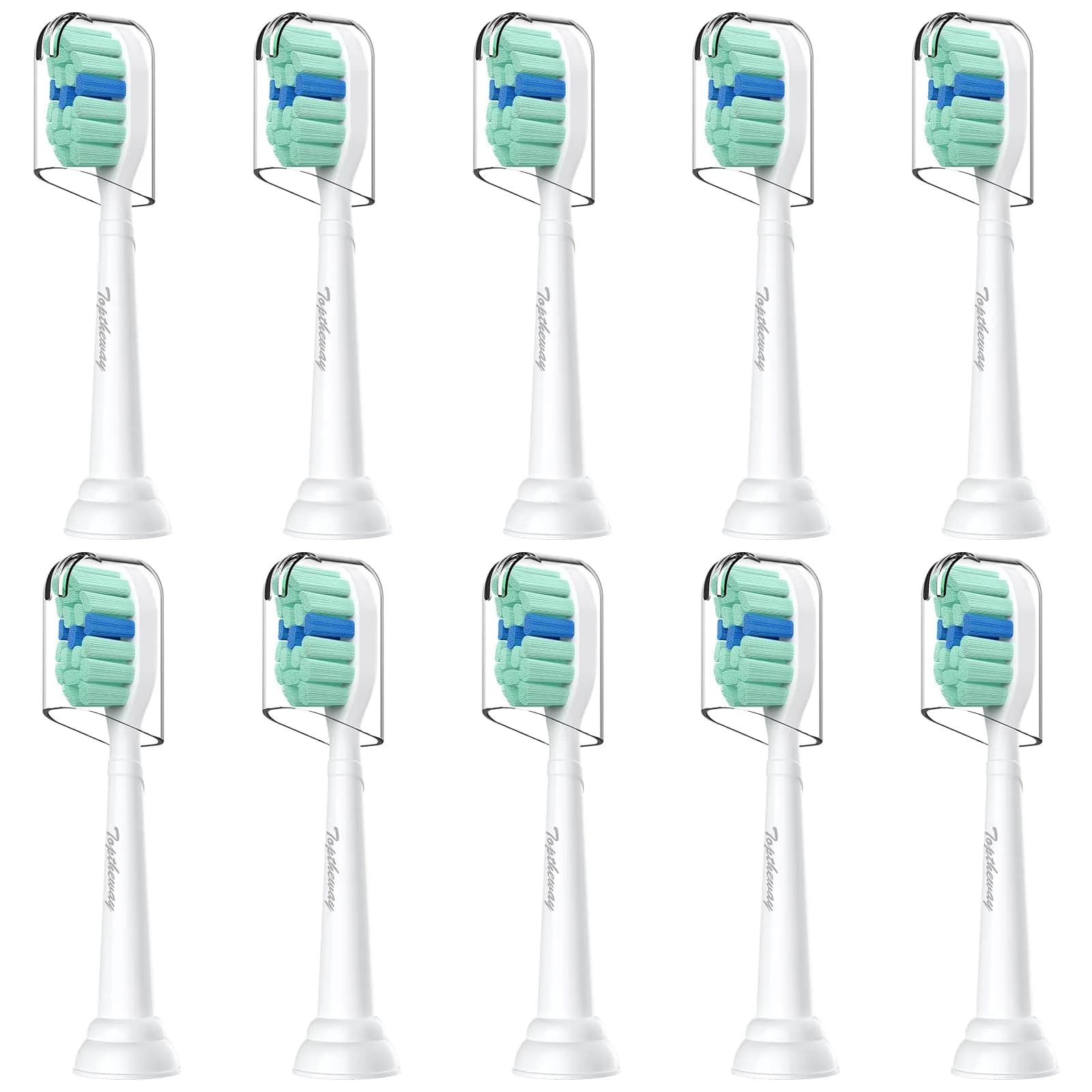 toptheway Toothbrush Replacement Heads Compatible with Philips Sonicare 10 Pack | Plaque Control & Gentle Bristles — White