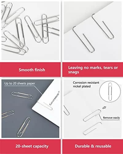 PAPERPAL Jumbo Smooth Paper Clips 50mm (2") 300 Count | Strong Grip, Anti-Rust Finish thumbnail 4