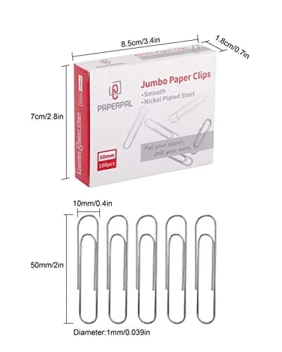 PAPERPAL Jumbo Smooth Paper Clips 50mm (2") 300 Count | Strong Grip, Anti-Rust Finish thumbnail 2