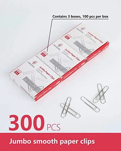PAPERPAL Jumbo Smooth Paper Clips 50mm (2") 300 Count | Strong Grip, Anti-Rust Finish thumbnail 3